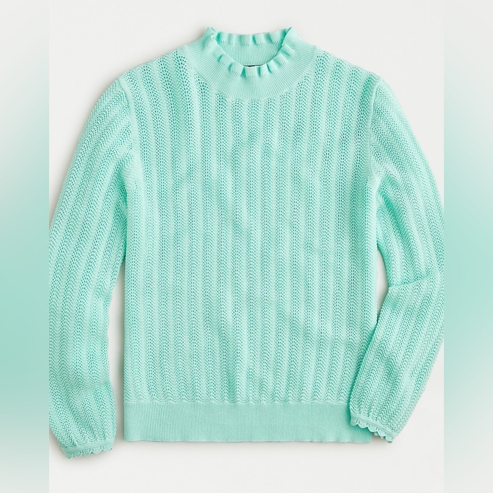 NWT J. Crew mint pointelle ruffle mockneck sweater sz xs